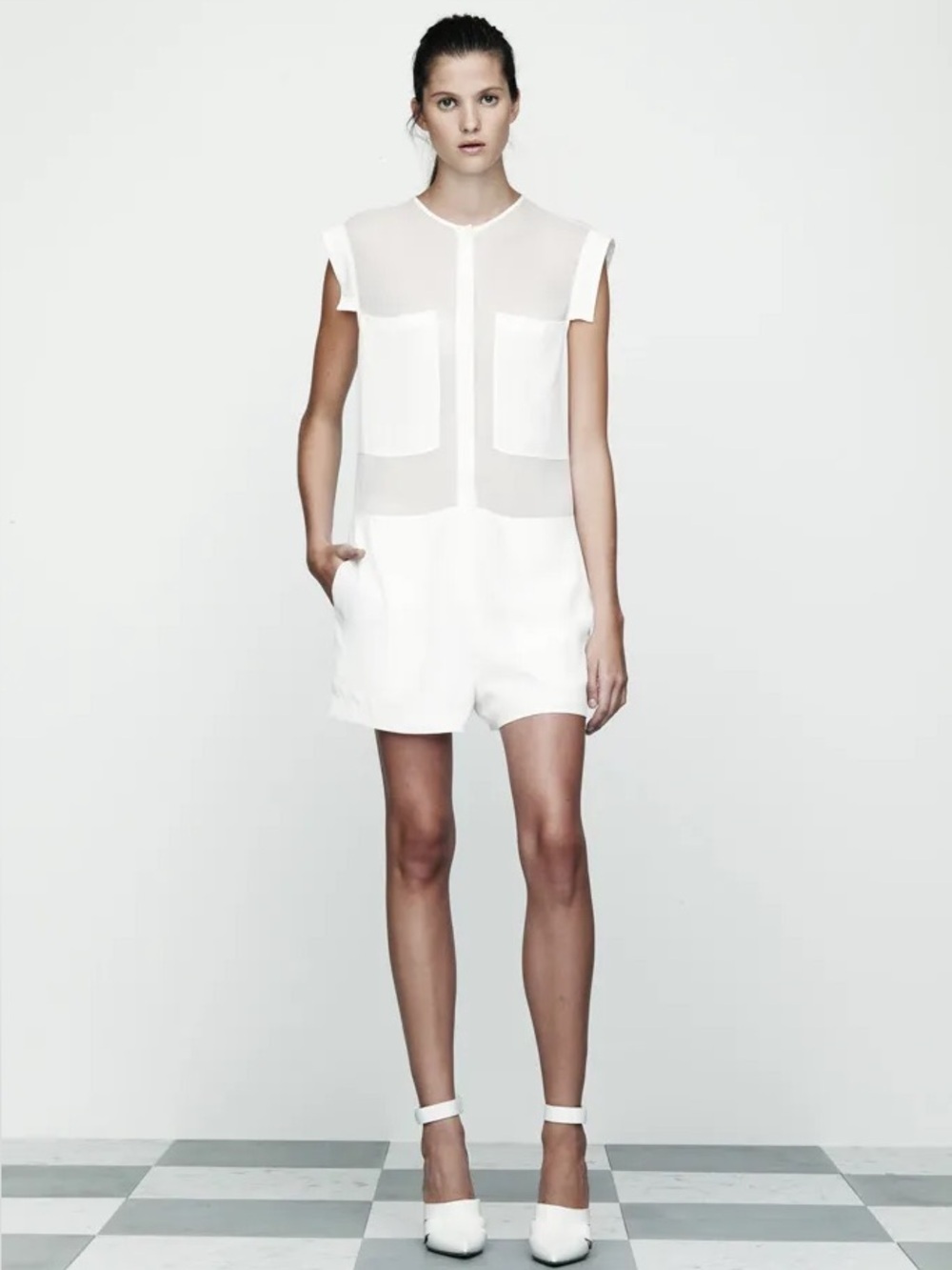 T by Alexander Wang silk
White Sheer Panel Romper (129)
